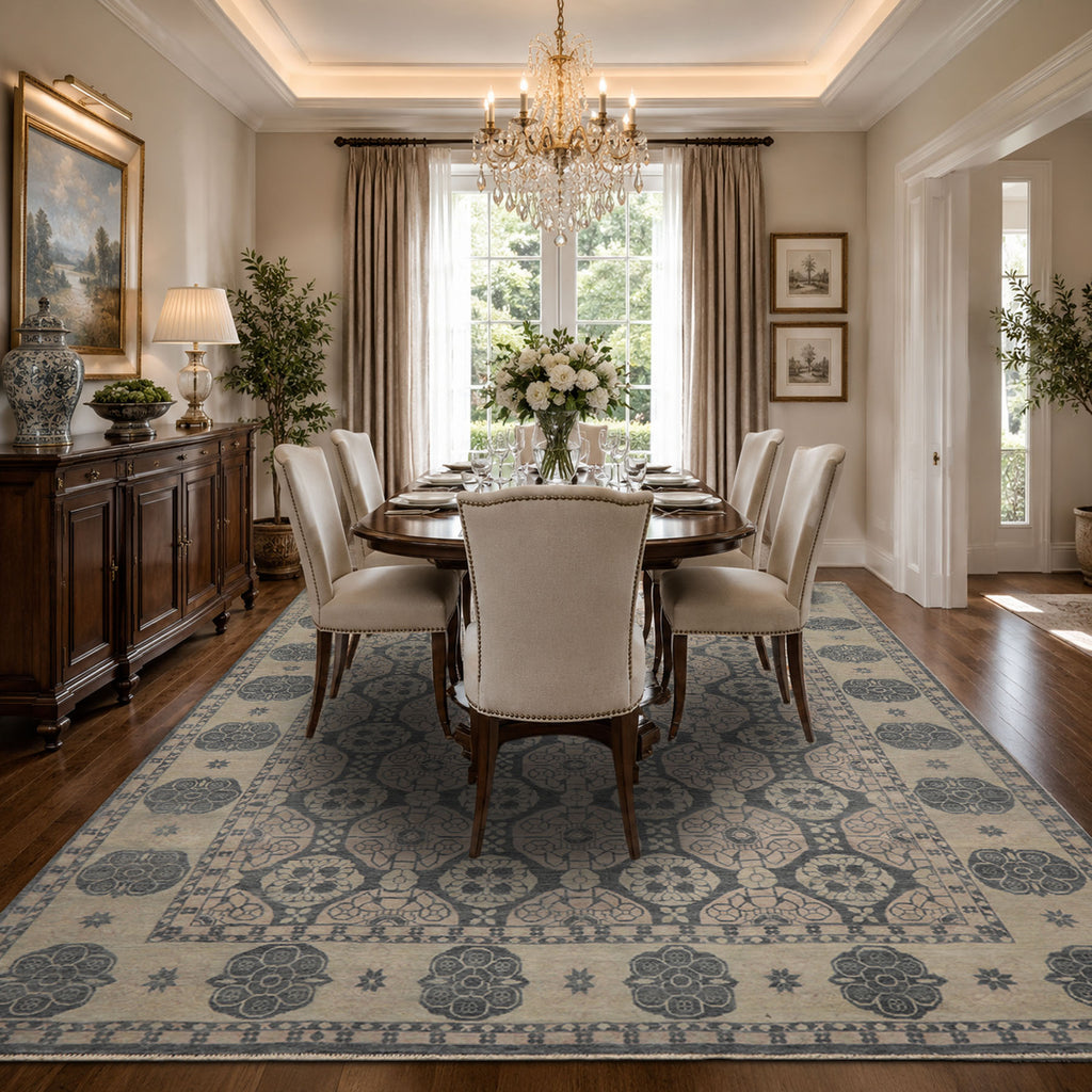 8x10 Gray, Beige, Blush Color Hand Knotted  Wool Transitional Oriental Rug