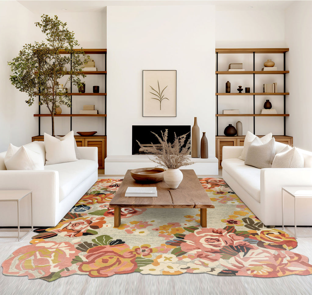 8x10 Mint, Blush, Gold Color Hand Tufted Irregular Rug Wool Modern & Contemporary Oriental Rug