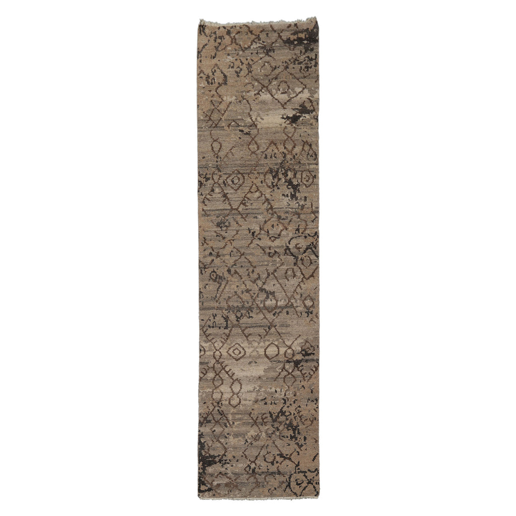 Runner Taupe, Gray, Beige Color Hand Knotted Oushak Wool Modern Oriental Rug