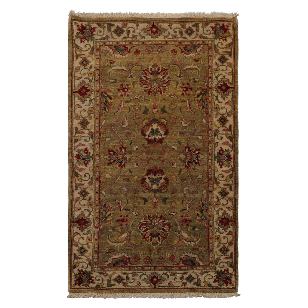 3x5 Gold, Beige, Rust Color Hand Knotted Agra Wool Traditional Oriental Rug