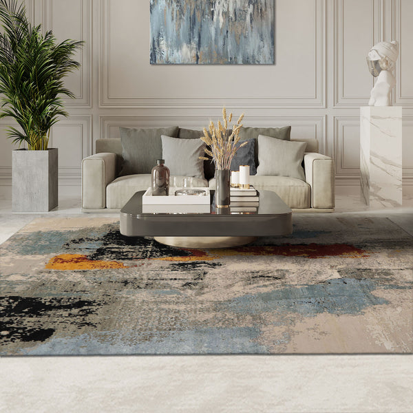 8x10 Beige, Gray, Celadon Color Hand Knotted Sherpa Wool and Silk Modern Oriental Rug