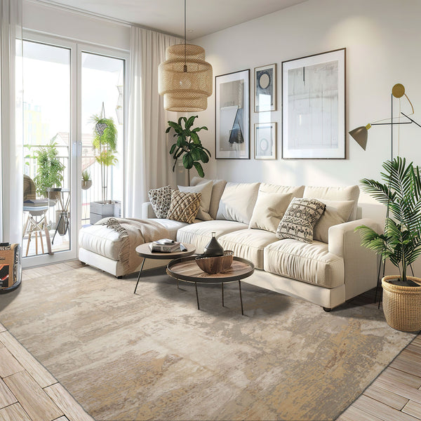 9x12 Beige, Tan, Gray Color Hand Knotted Sherpa Wool and Silk Modern Oriental Rug