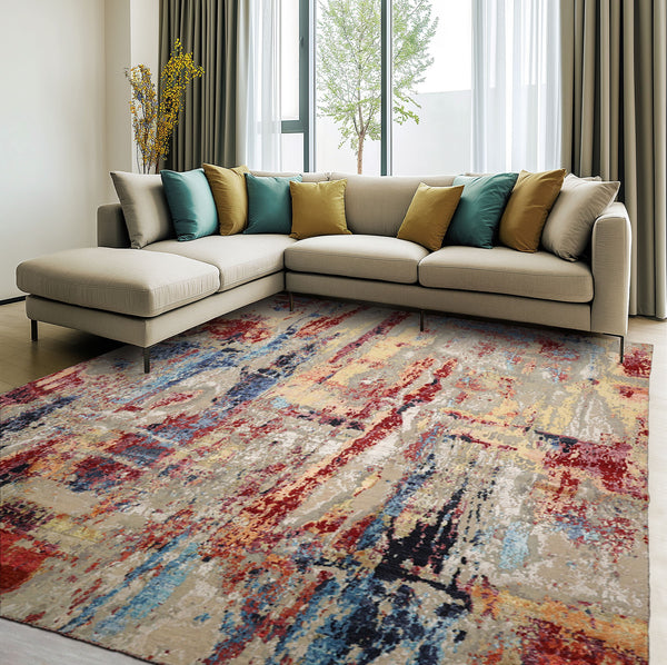 9x12 Beige, Rust, Gold Color Hand Knotted Sherpa Wool and Silk Modern Oriental Rug