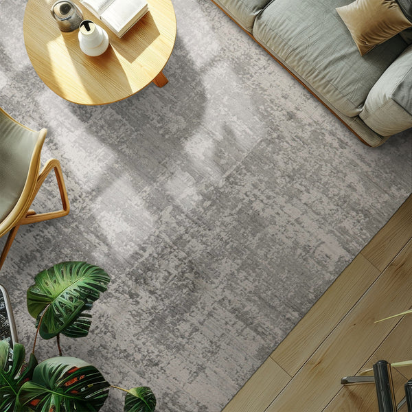 8x10 Tone on Tone Gray, , Color Hand Loomed Sherpa Wool and Silk Modern Oriental Rug