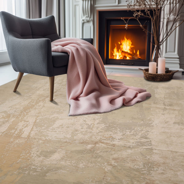 9x12 Beige, Gray, Taupe Color Hand Knotted Sherpa Wool and Silk Modern Oriental Rug
