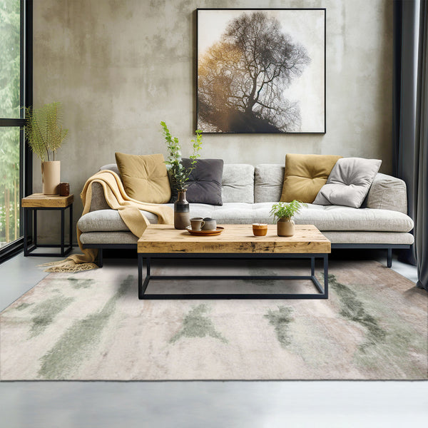 8x10 Taupe, Beige, Ivory Color Hand Knotted Sherpa Wool and Silk Modern Oriental Rug