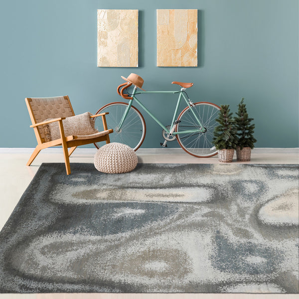 6x9 Gray, Beige, Blue Color Hand Knotted Sherpa Wool and Silk Modern Oriental Rug