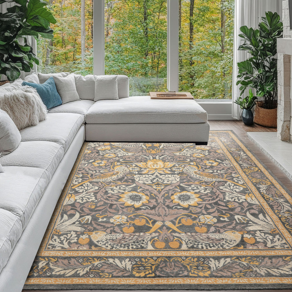 Multi Size Gray Beige Taupe Color Hand Hooked William Morris Wool Traditional Oriental Rug