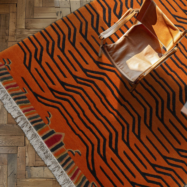 3x5 Orange, Charcoal, Multi Color Hand Knotted Animal Print Wool Art Deco Oriental Rug