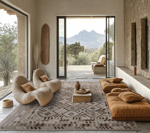 9x12 Beige, Gray, Brown Color Hand Woven Flatweave Wool Tribal Oriental Rug