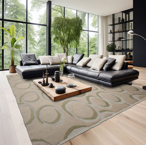 9x12 Gray, Beige, Sage Color Hand Knotted Sculpted Wool Modern Oriental Rug