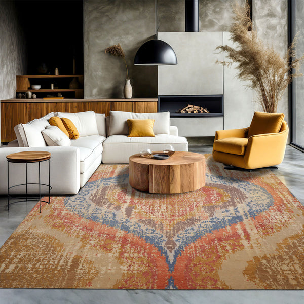 9x12 Beige, Gold, Tan Color Hand Knotted Abstract Wool and Silk Modern Oriental Rug