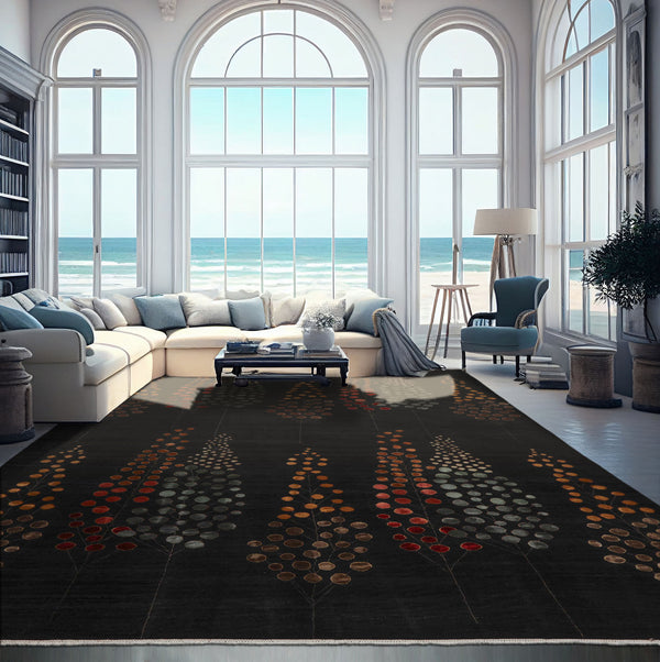 10x14 Charcoal, Gold, Aqua Color Hand Knotted Tibetan  Wool and Silk Contemporary Oriental Rug
