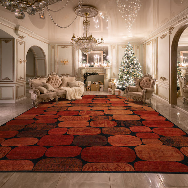 10x14 Black, Rust, Caramel Color Machine Made  Wool Contemporary Oriental Rug
