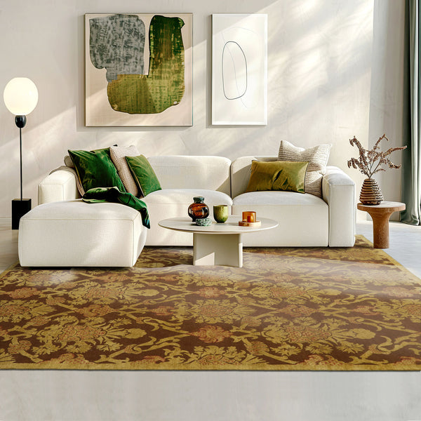 8x10 Brown, Gold, Rust Color Hand Knotted Tibetan  Wool and Silk Transitional Oriental Rug