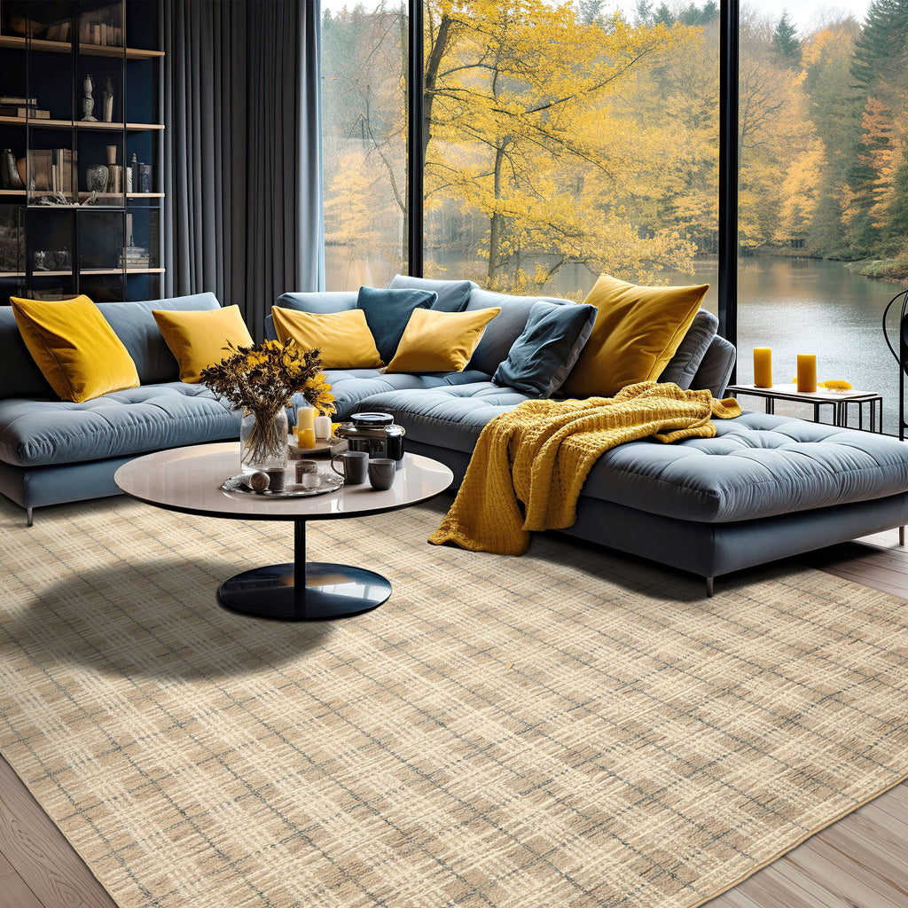 Multi Size Taupe Ivory Teal Color Hand Loomed  Wool Contemporary Oriental Rug