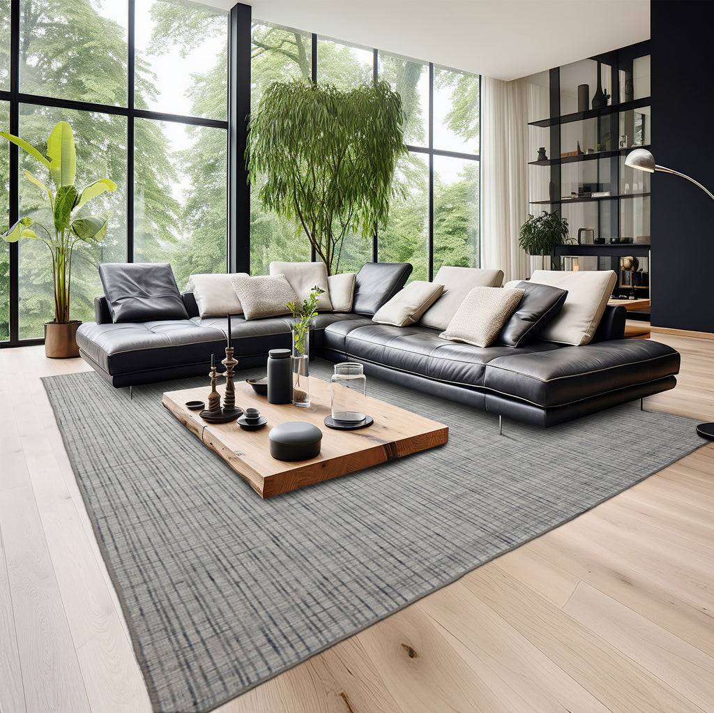 Multi Size Silver Gray Slate Color Hand Woven Flatweave Wool and Polyster Modern Oriental Rug