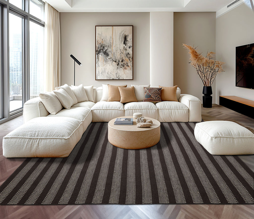 Multi Size Chocolate Ivory Color Hand Woven Flatweave Wool Modern Oriental Rug