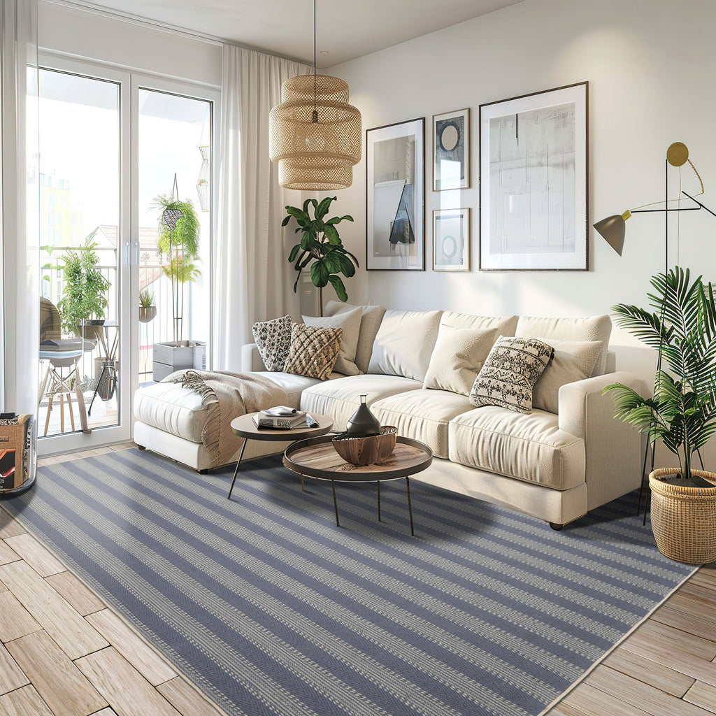 Multi Size Denim Ivory Color Hand Loomed Flatweave Wool Modern Oriental Rug