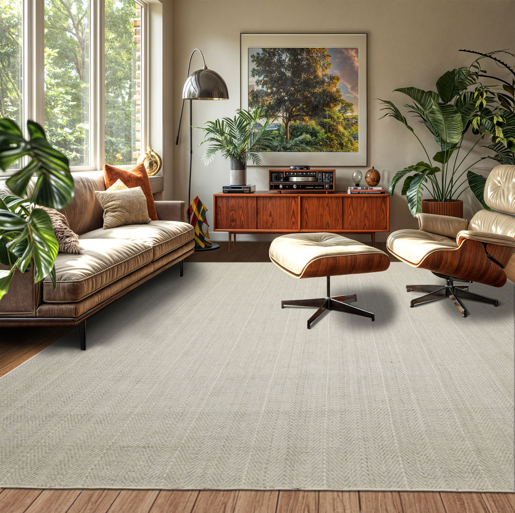 Multi Size Sage Ivory Color Hand Loomed Flatweave Wool Modern Oriental Rug