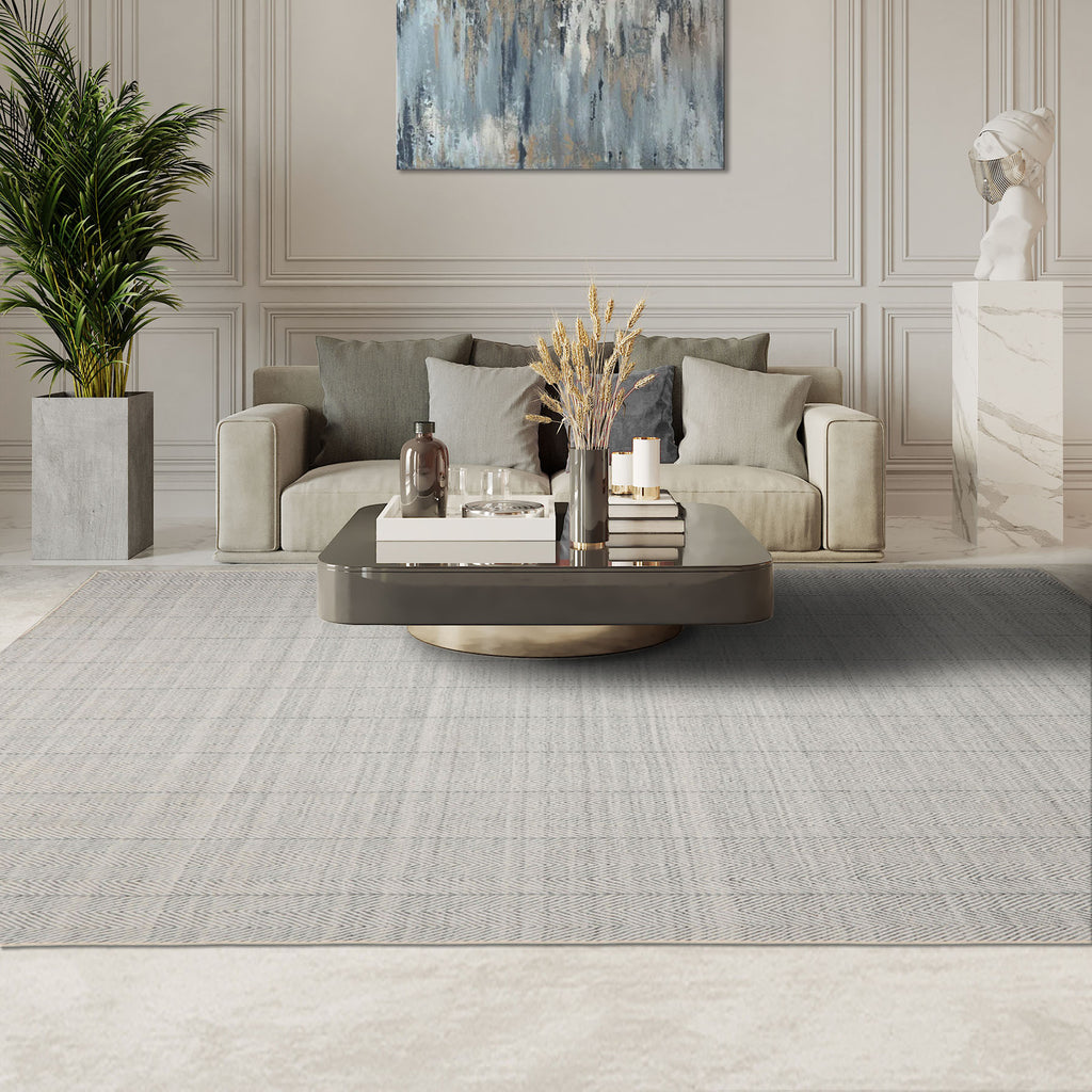 Multi Size Ivory  Gray Color Hand Loomed Flatweave Wool Geometric Oriental Rug
