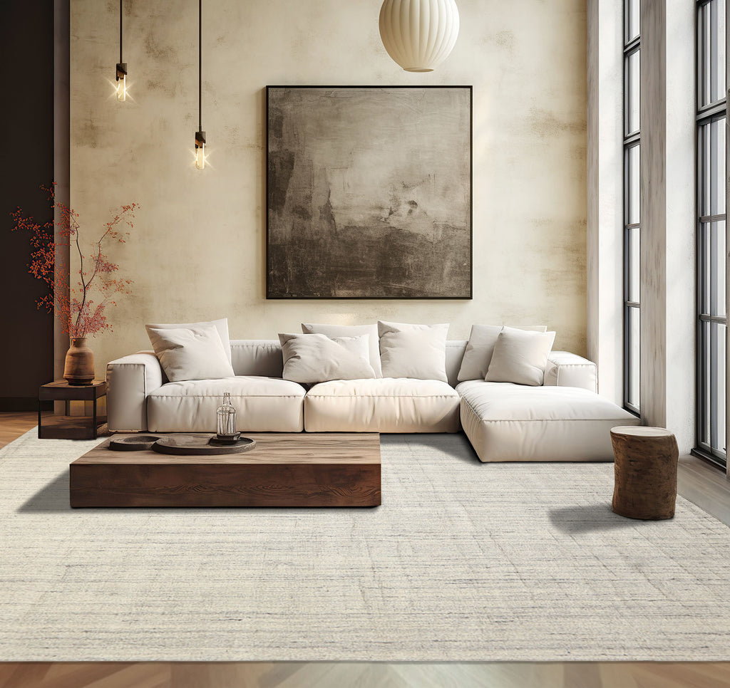 Multi Size Ivory Gray Color Hand Loomed  Wool Contemporary Oriental Rug
