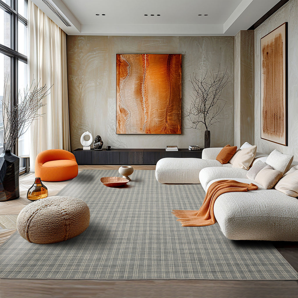 Multi Size Slate Ivory Color Hand Woven Flatweave Wool Modern Oriental Rug