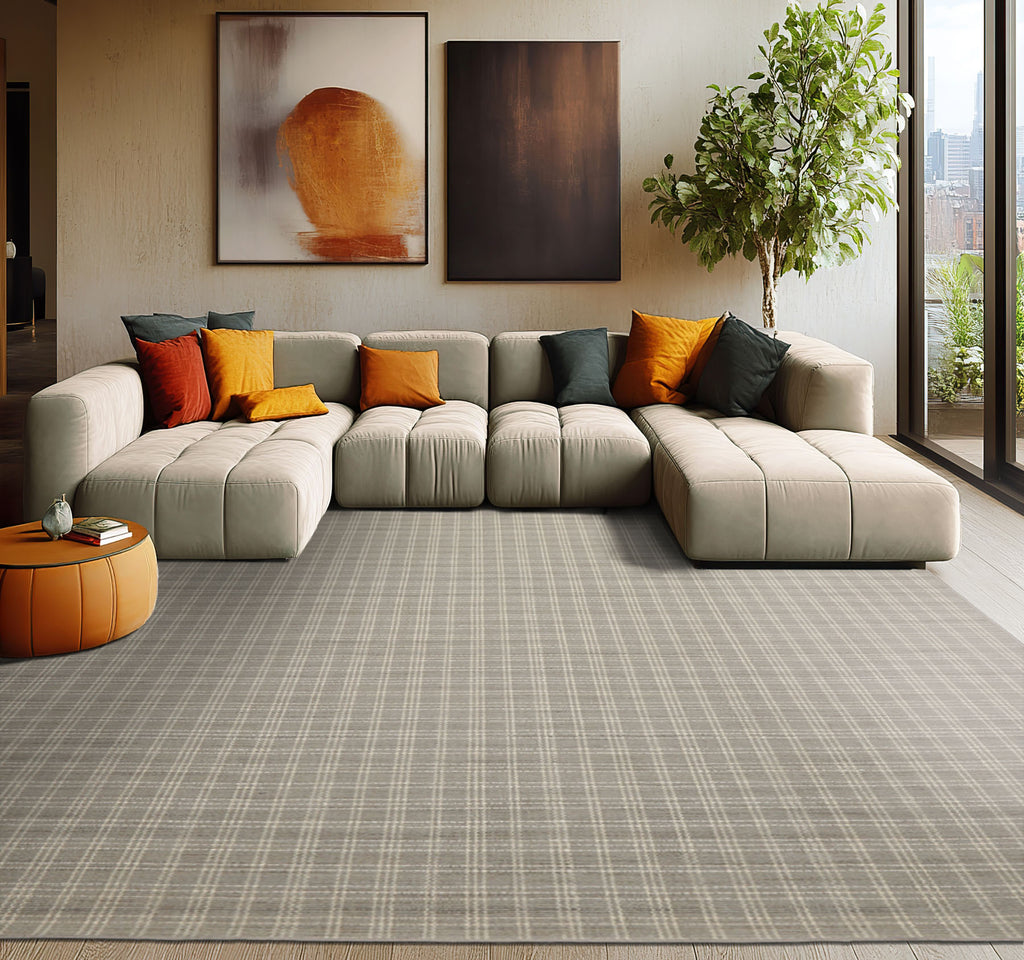 Multi Size Gray Ivory Color Hand Woven Flatweave Wool Modern Oriental Rug