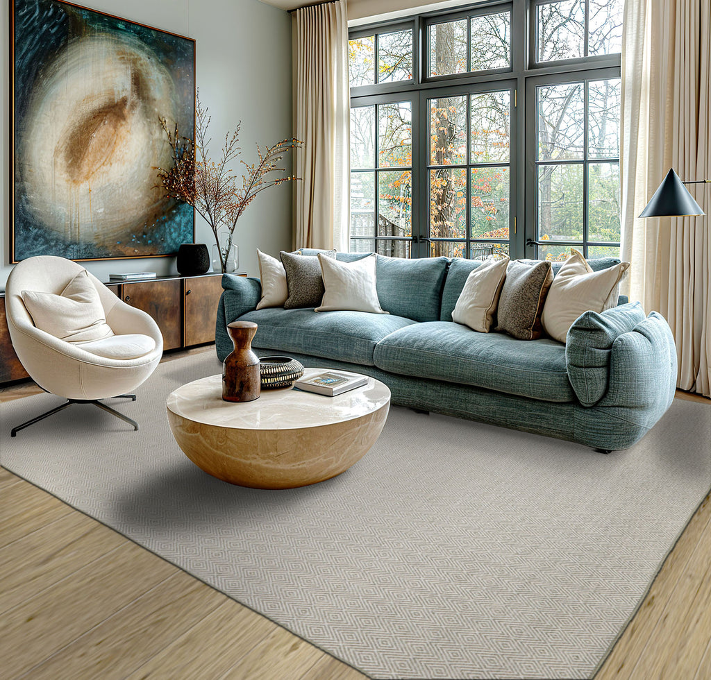 Multi Size White Sage Color Hand Loomed Flatweave Wool Modern Oriental Rug