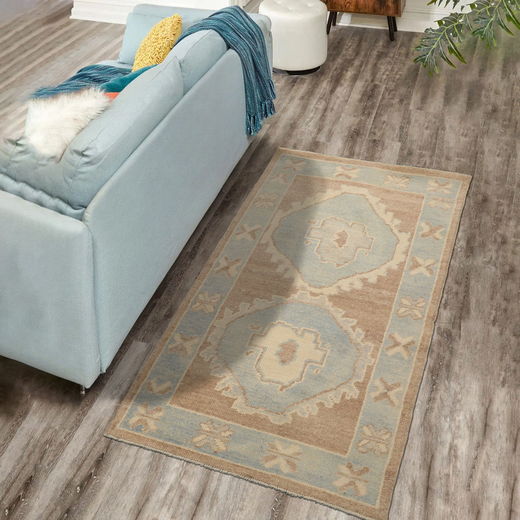 3x5 Camel, Ivory, Aqua Color Hand Knotted Turkish Wool Arts & Crafts/Mission Oriental Rug