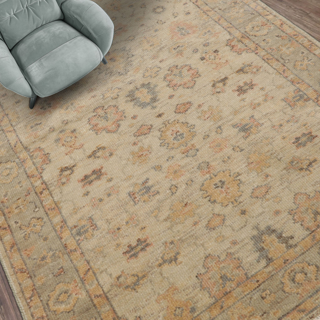 3x5 Beige, Mint, Gold Color Hand Knotted Turkish Wool Arts & Crafts/Mission Oriental Rug