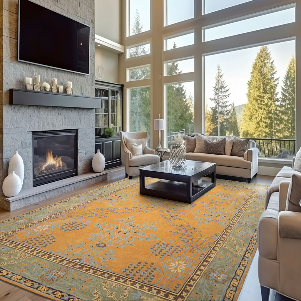 Multi Size Gold Brown Taupe Color Hand Tufted Donegal Wool Arts & Crafts/Mission Oriental Rug