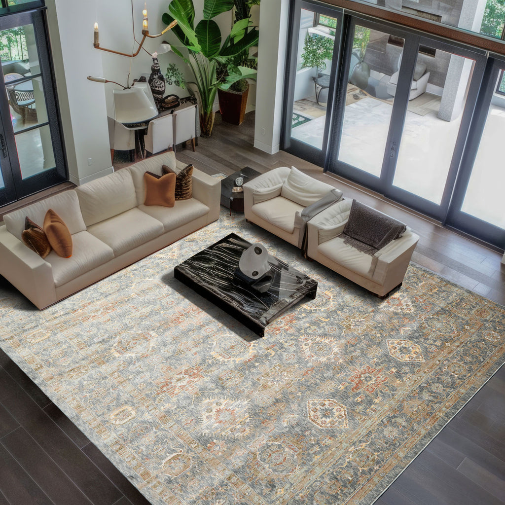 Multi Size Blue Ivory Taupe Color Machine Made Persian Polypropylene Traditional Oriental Rug