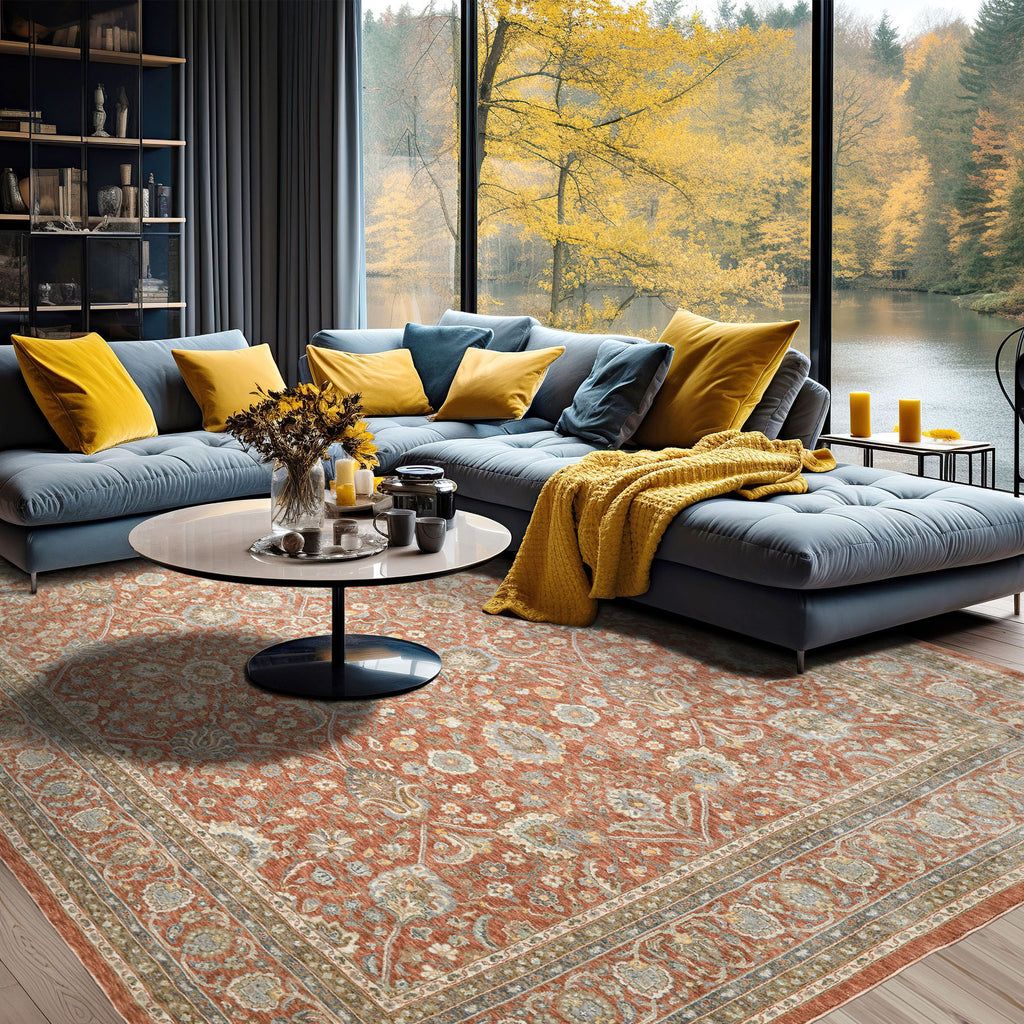 Multi Size Rust Ivory Aqua Color Machine Made Persian Polypropylene Traditional Oriental Rug
