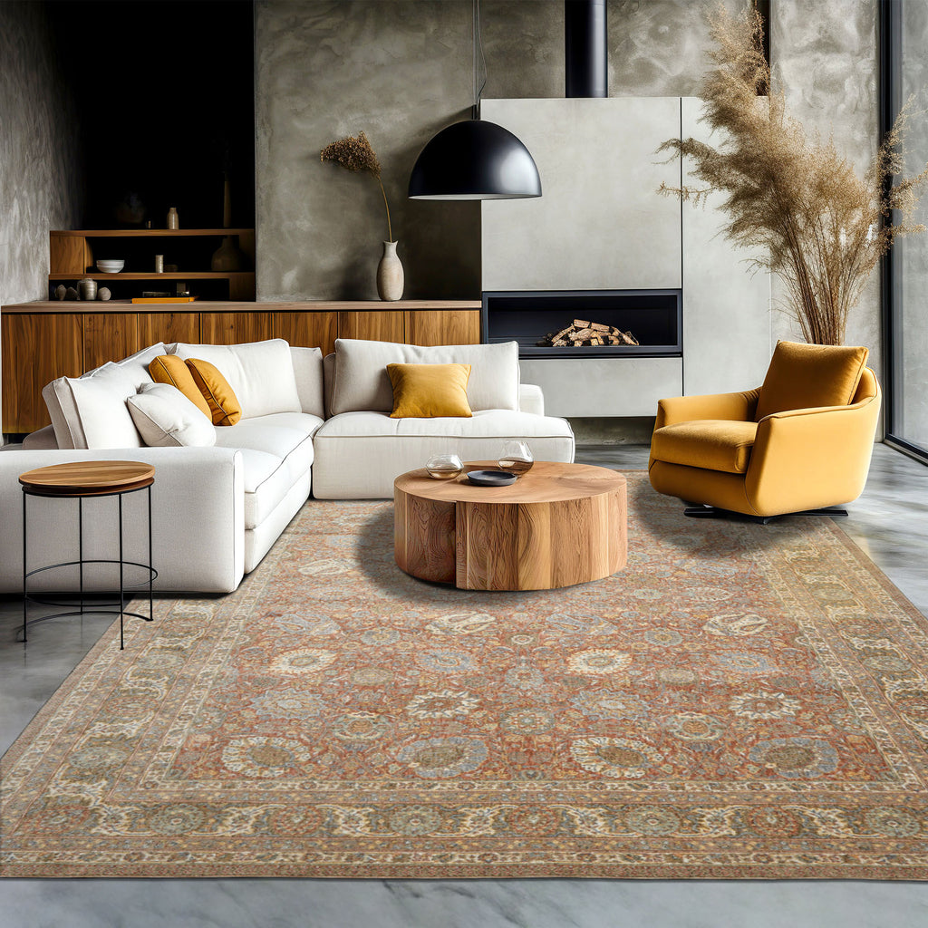 Multi Size Rust Ivory Aqua Color Machine Made Persian Polypropylene Traditional Oriental Rug