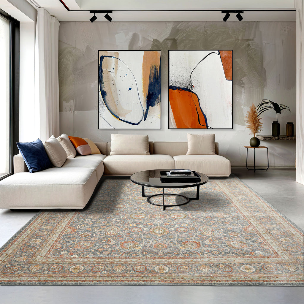 Multi Size Slate Rust Aqua Color Machine Made Persian Polypropylene Traditional Oriental Rug