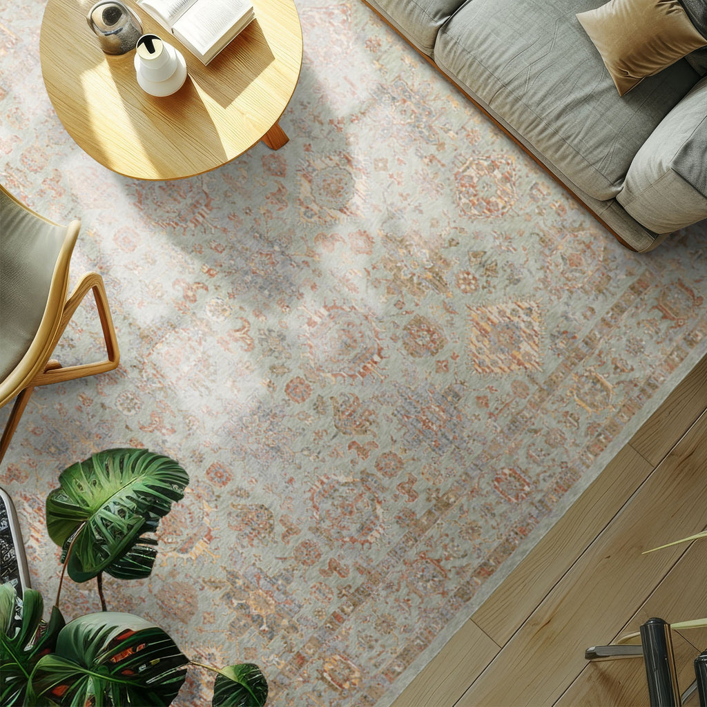 Multi Size Aqua Rust Ivory Color Machine Made Persian Polypropylene Traditional Oriental Rug