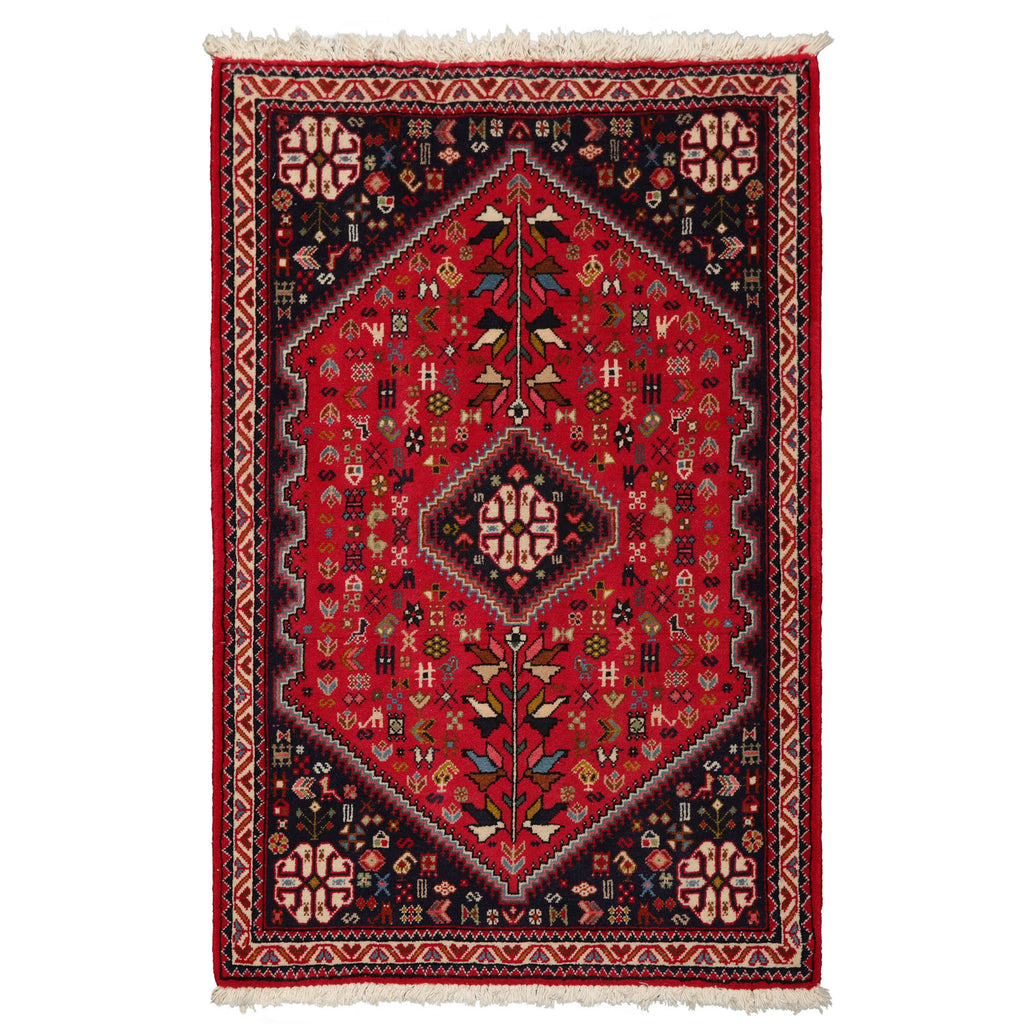 2x4 Red, Navy, Ivory Color Hand Knotted Abadeh Wool Traditional Oriental Rug