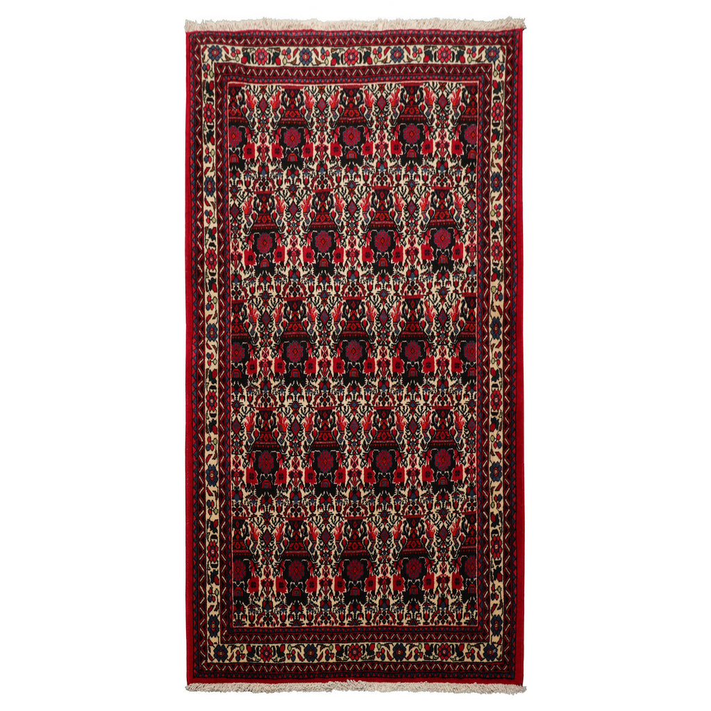 3x5 Ivory, Red, Black Color Hand Knotted Abadeh Wool Traditional Oriental Rug