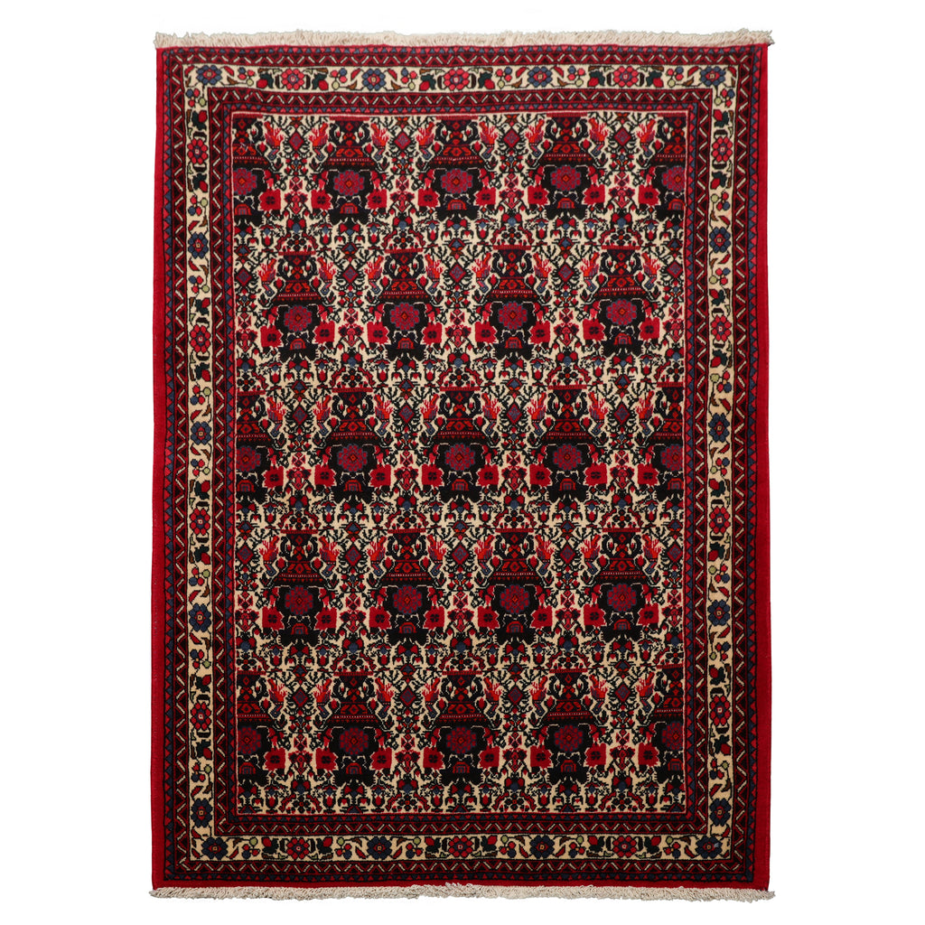 Hand Knotted Ivory 3'7''x5 Wool Abadeh Traditional Rug