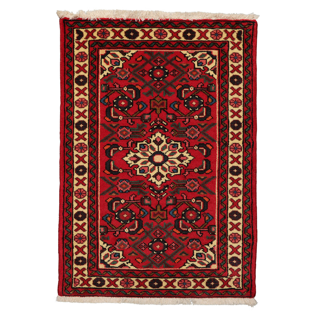 2x3 Rust, Ivory, Blue Color Hand Knotted Abadeh Wool Traditional Oriental Rug