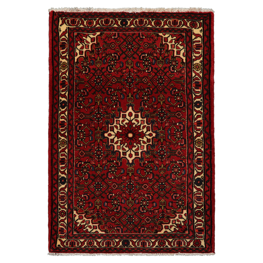 3x5 Rust, Ivory, Blue Color Hand Knotted Abadeh Wool Traditional Oriental Rug