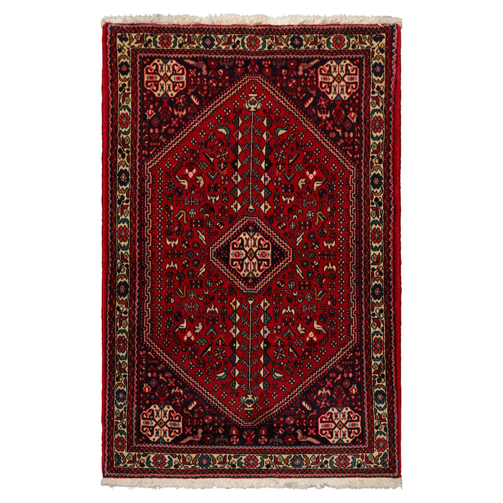 3x5 Red, Navy, Ivory Color Hand Knotted Abadeh Wool Traditional Oriental Rug