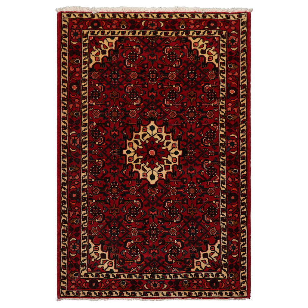 3x5 Red, Ivory, Blue Color Hand Knotted Abadeh Wool Traditional Oriental Rug