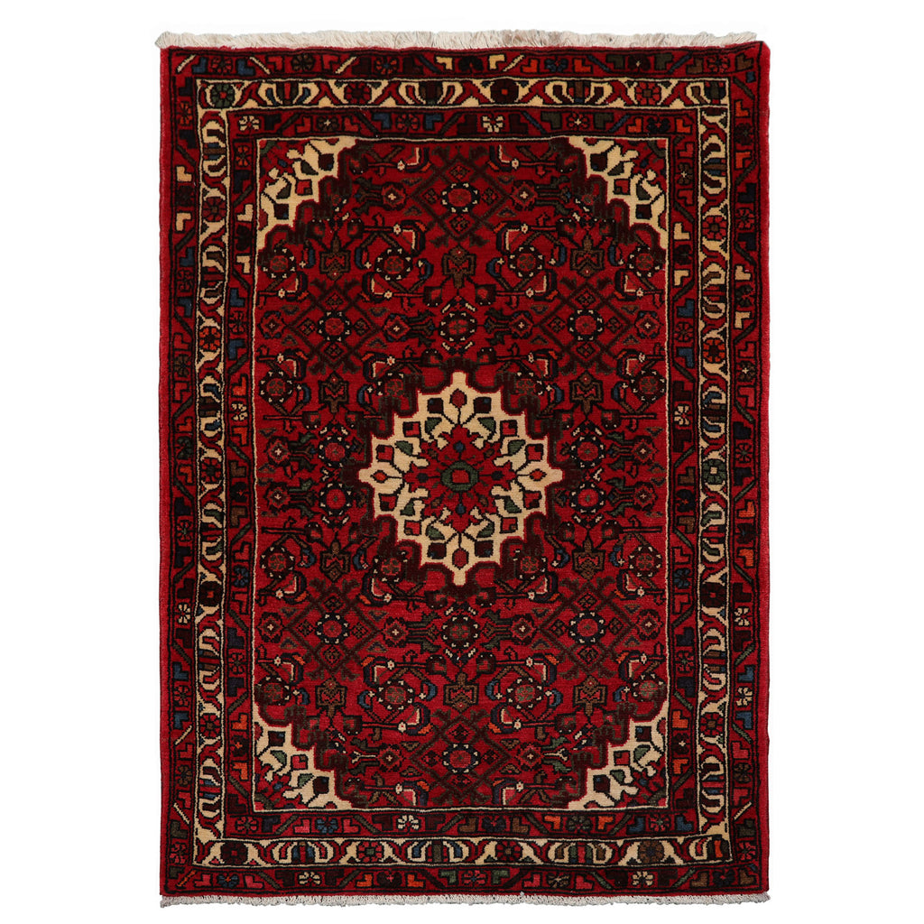 3x5 Rust, Ivory, Red Color Hand Knotted Abadeh Wool Traditional Oriental Rug