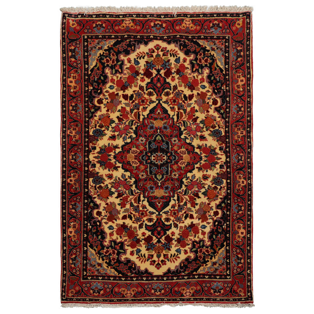 3x5 Ivory, Rust, Navy Color Hand Knotted Sarouk Wool Traditional Oriental Rug