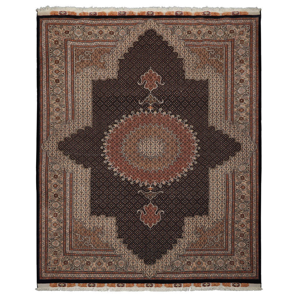 8x11 Midnight Blue, Ivory, Rose Color Hand Knotted Tabriz Wool Traditional Oriental Rug
