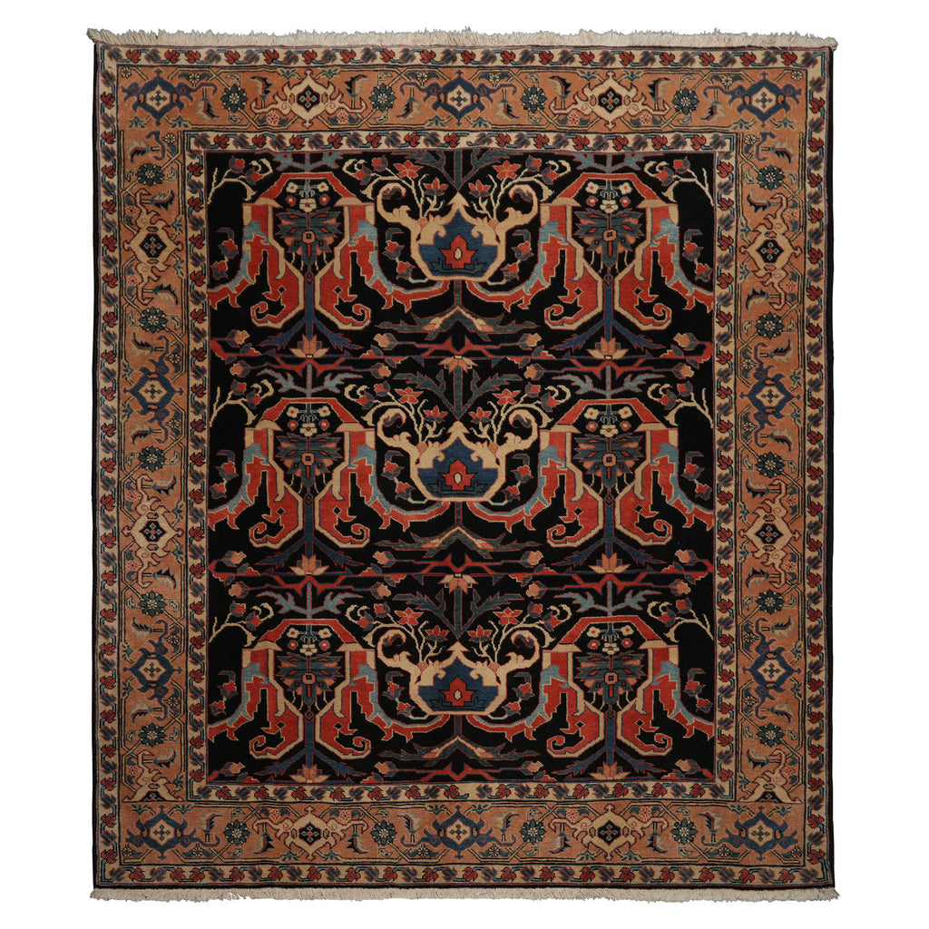 8x9 Charcoal, Coral, Peach Color Hand Knotted Heriz Wool Traditional Oriental Rug
