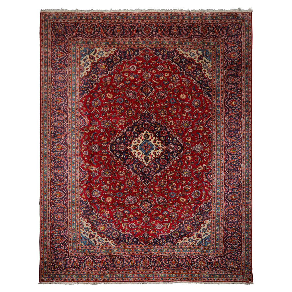 Hand Knotted Red 9'9''x13 Wool Kashan Traditional Rug