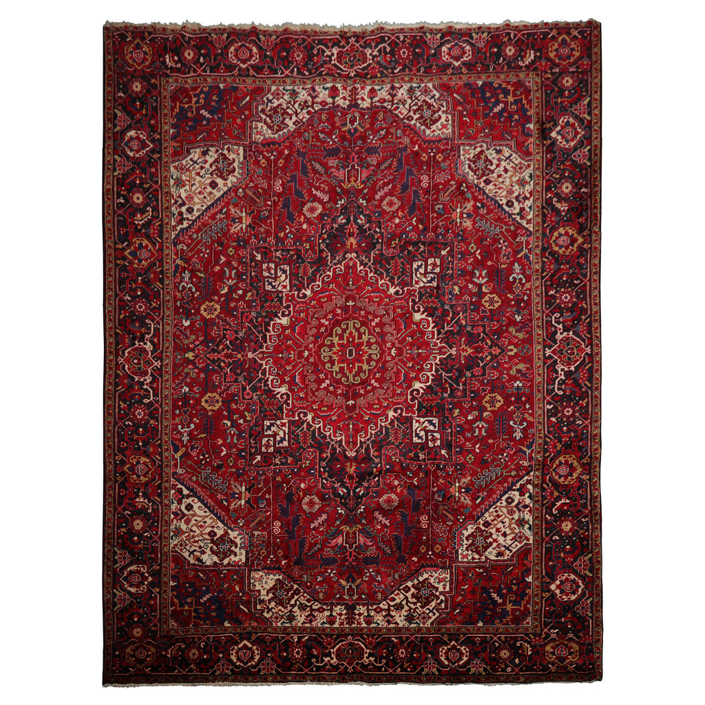 9x13 Red, Indigo, Ivory Color Hand Knotted Kashan Wool Traditional Oriental Rug
